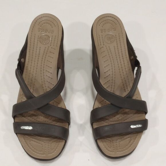 Brown Women's 9 Cyprus IV Crocs Heeled Sandals - Picture 2 of 8